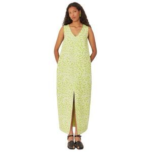 SKFK Gabriela Sleeveless Maxi Dress Green White Front Slit Size 6 Reg. $199